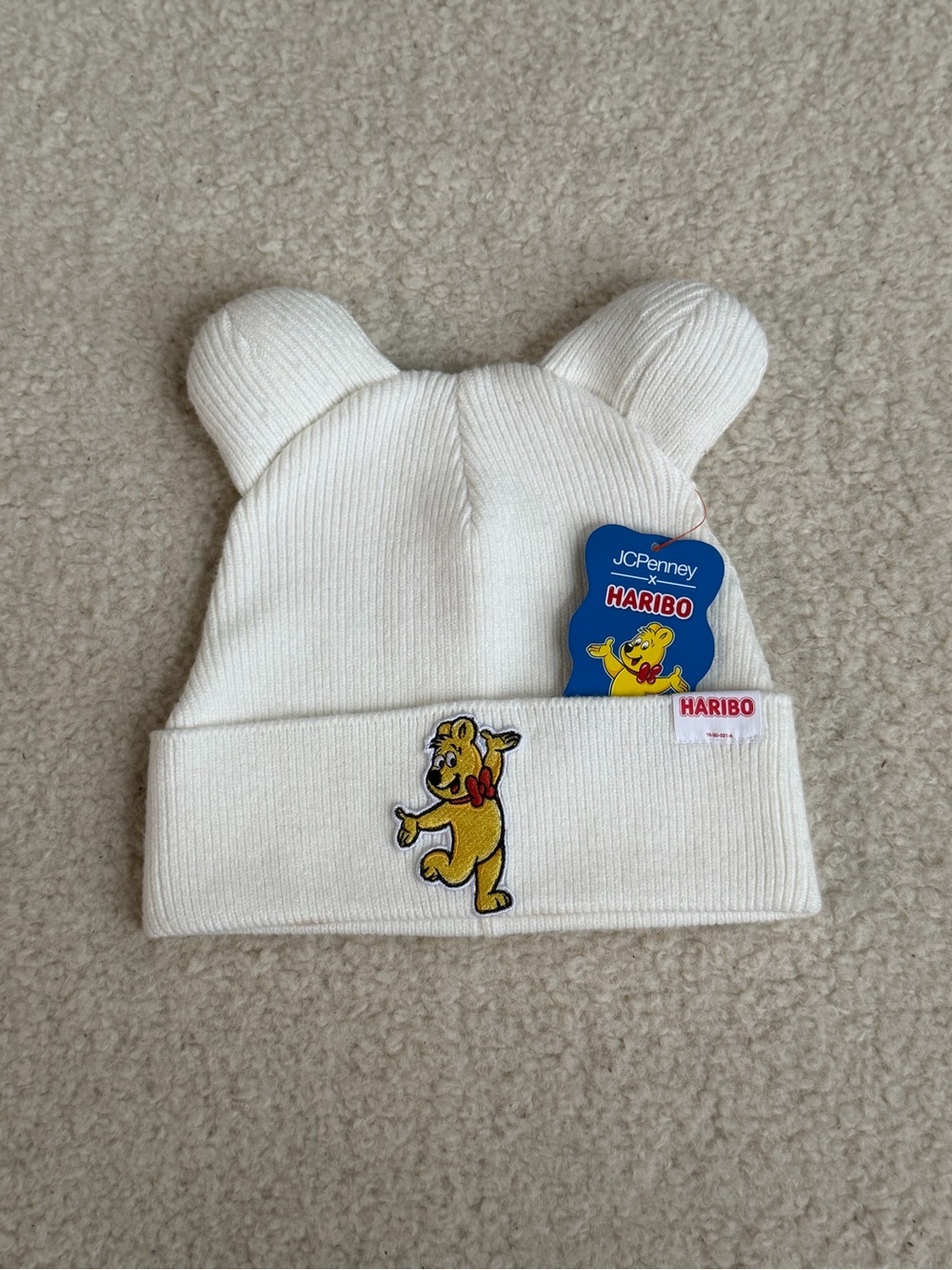 HARIBO White Ribbed Knit Beanie with Winter Bear Ears Kids Hat